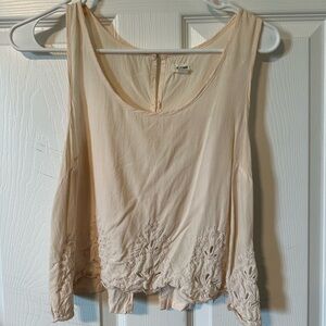 Garage Light Tan Tank Top with Embroidered Hem